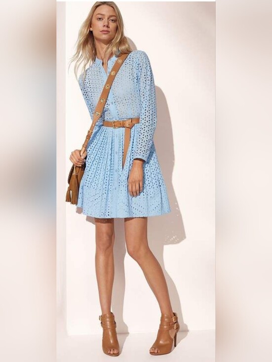 Michael Kors Dresses & Skirts - Michael Kors Light Blue Eyelet Long Sleeve Button Dress
